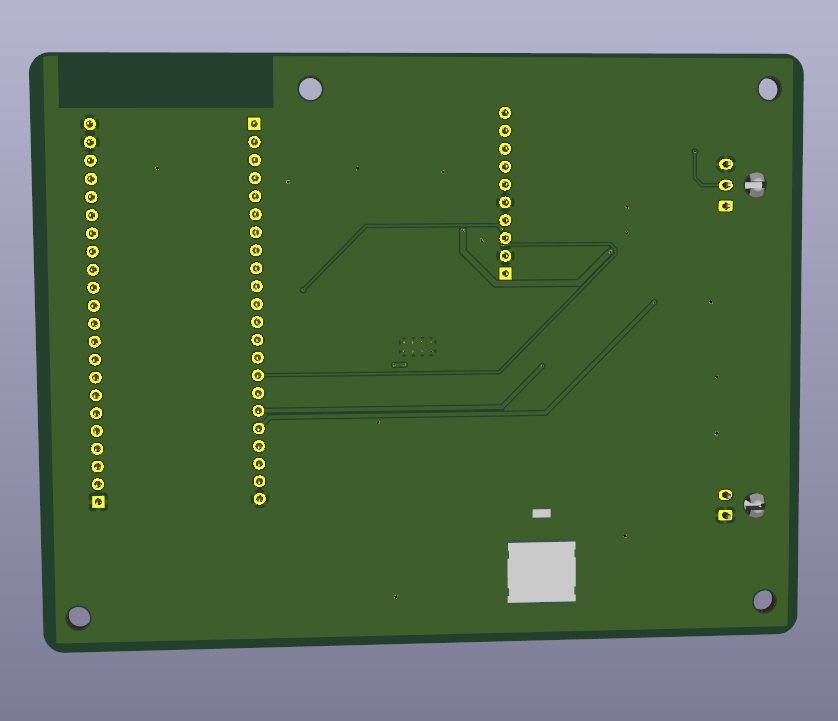 KiCad 3D render of the bottom side of the board.